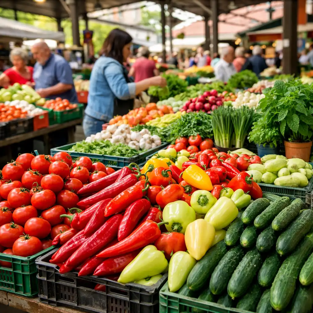 Szegedi termelői piac friss zöldségekkel és gyümölcsökkel